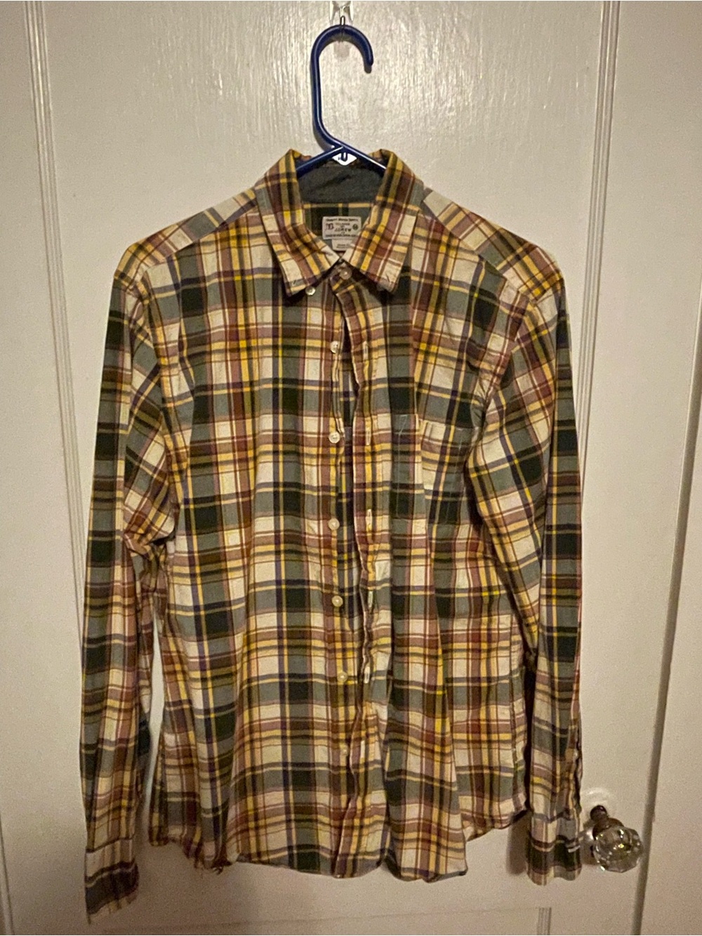 J. Crew Yellow, Green and White Plaid Button-Down Shirt